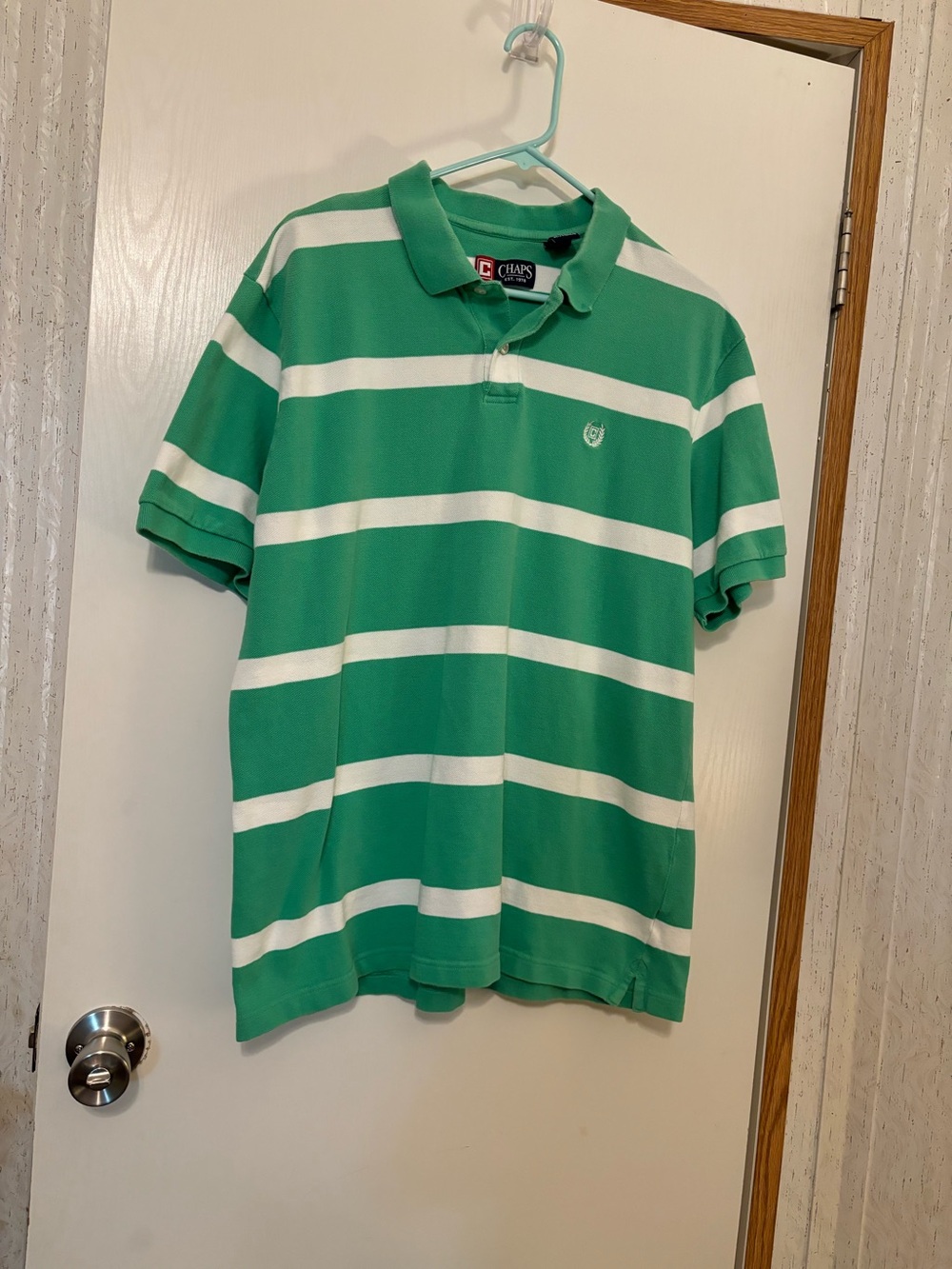 Chaps Men’s Green & White Striped Polo